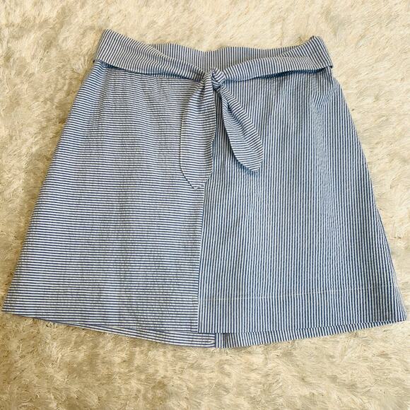 Maison Jules Blue White Seersucker Striped Skirt Sz medium? - Picture 1 of 5
